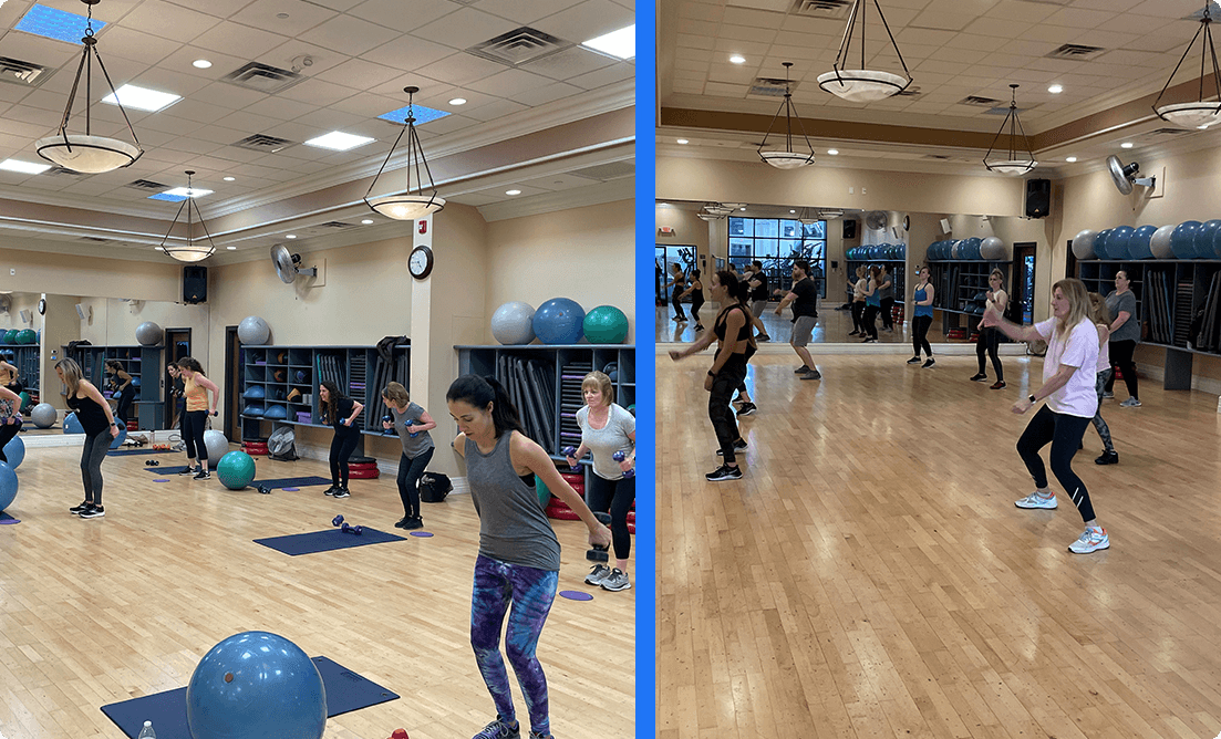  A collage of Vision sports club's group x classes featuring the zumba and body blast group class.