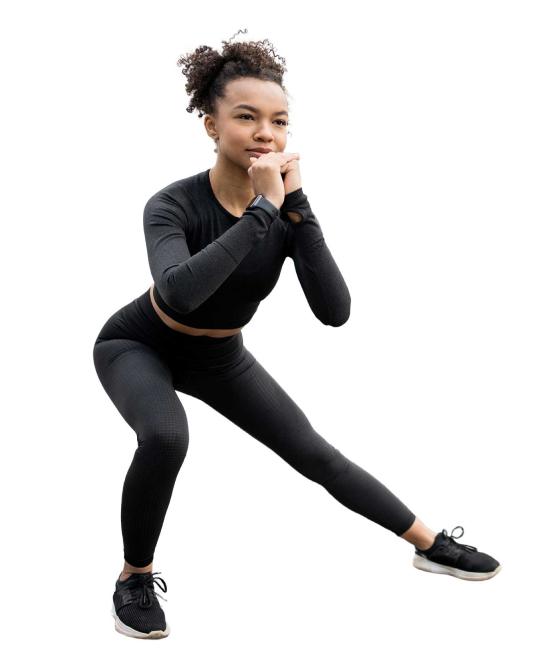 A college girl doing lunges at Vision sports club