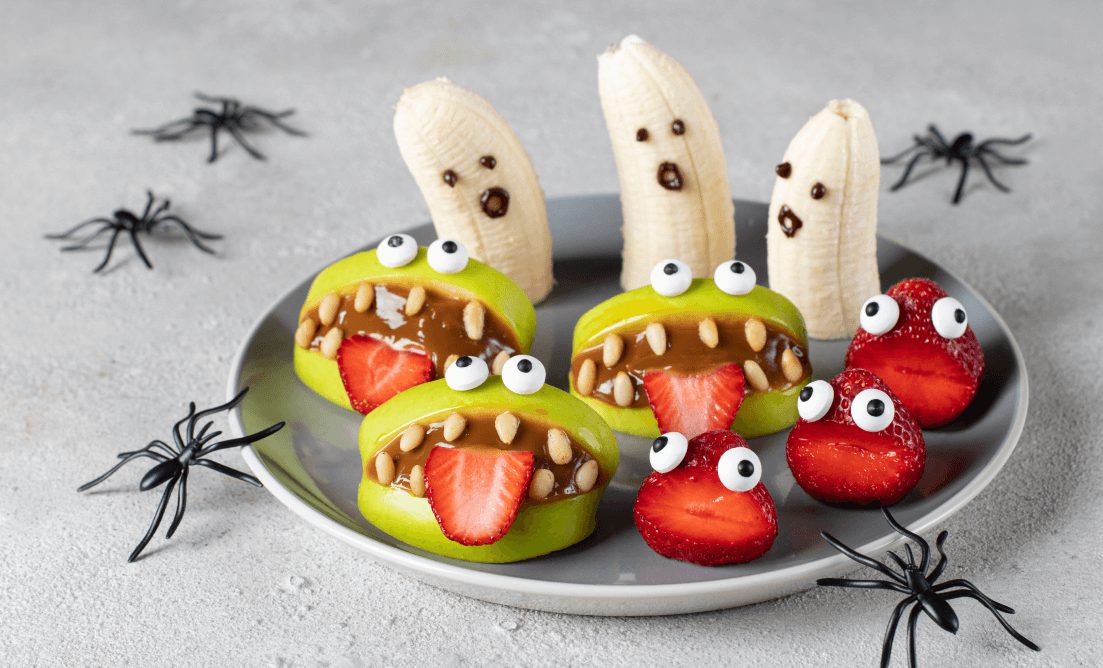 Spooky halloween themed fruits in a plate